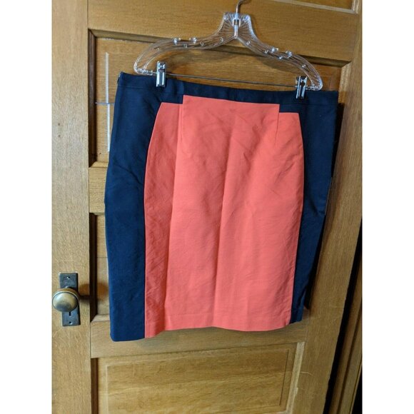 Worthington Stretch Skirt Size 18 Navy Blue Orange Color Block Straight Career - Picture 2 of 5